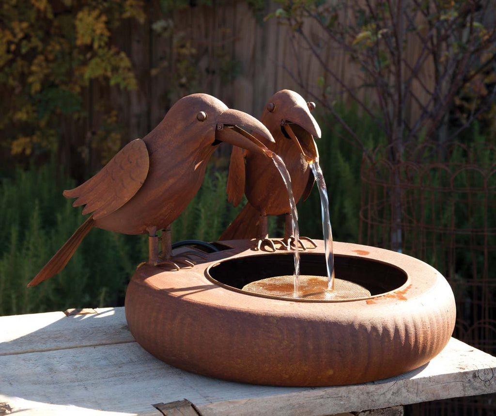 Folk Art Crows Fountain - The Hive Experience