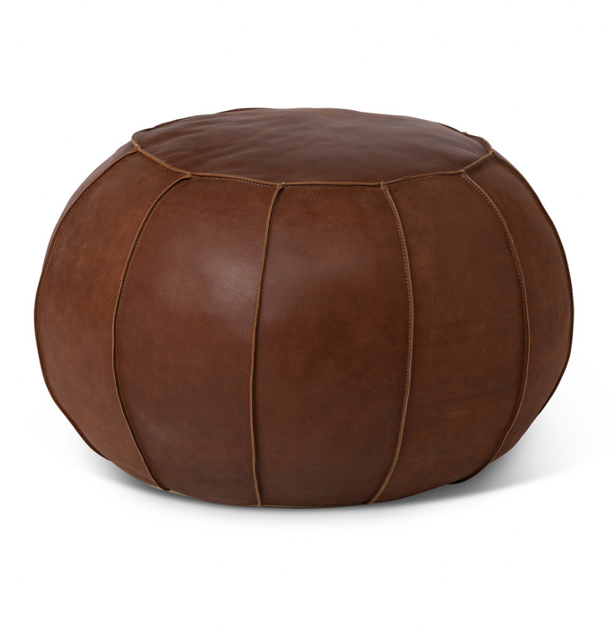 Round Leather Rustic Brown Saddle Pouf - The Hive Experience