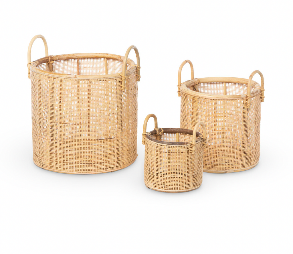 Natural Woven Rattan Baskets with Handles, S/3 - The Hive Experience