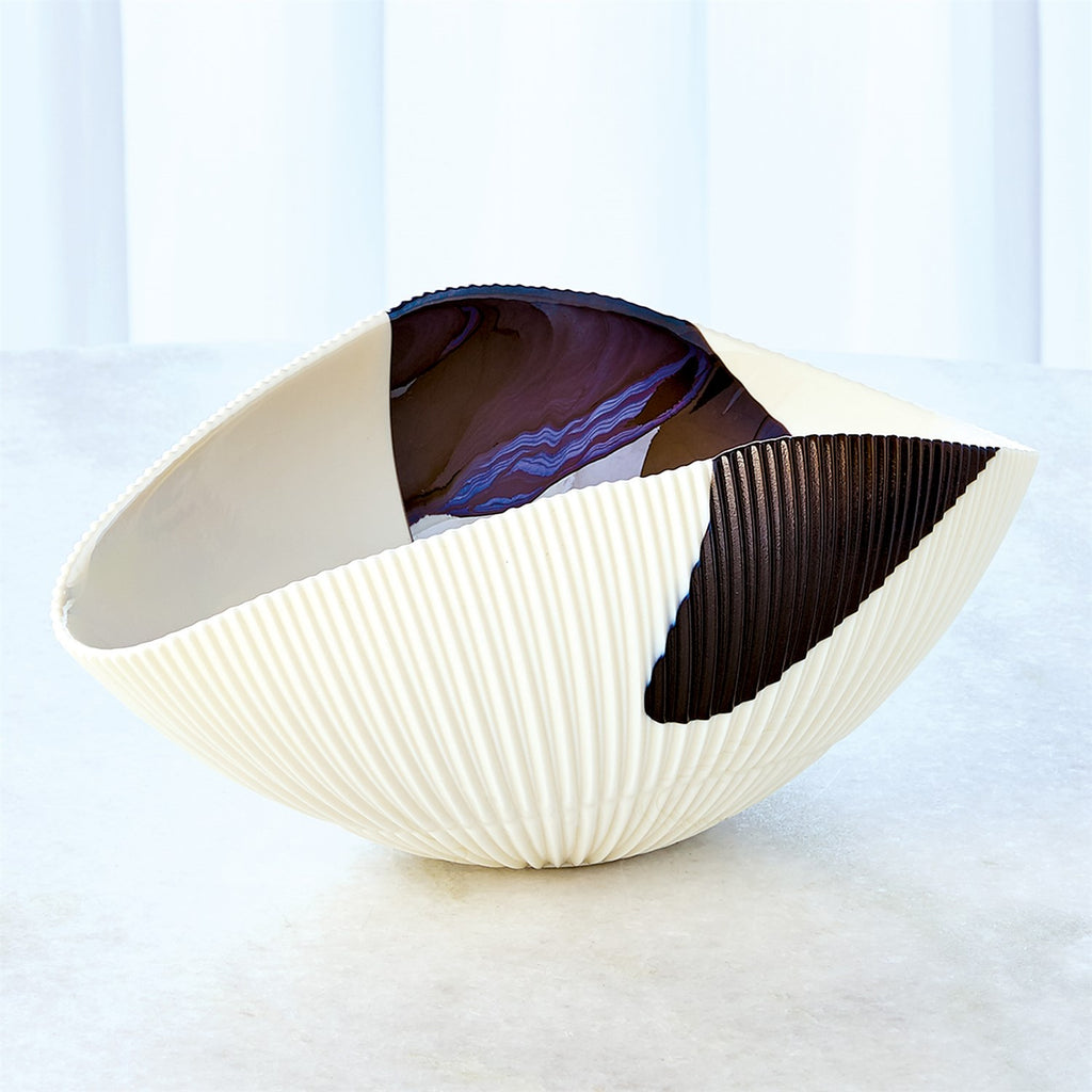 Pleated Bronze Striped Bowl - The Hive Experience