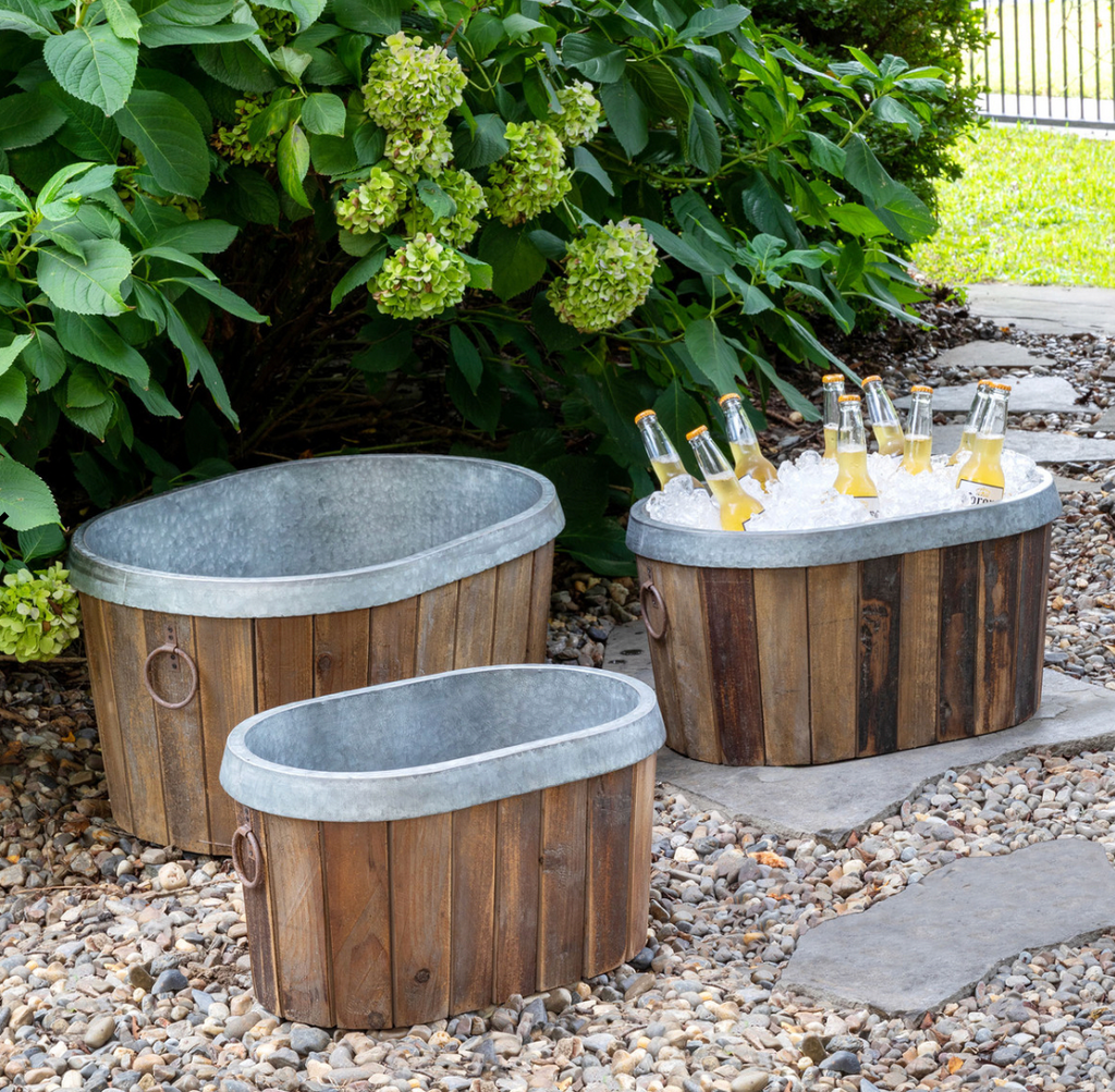 Galvanized Wooden Oval Tub, Set of 3 - The Hive Experience